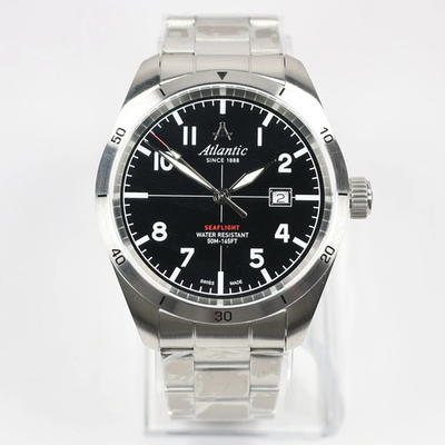 #ad Atlantic Seaflight Men#x27;s Black Dial Stainless Steel Quartz Watch 70356.41.65 $429.99