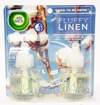 2 REFILLS Air Wick FLUFFLY LINEN Cottonflower & Blue Bonnet Scented Oil Plug In