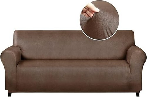 Oversized Sofa Cover Leather-Like Soft 3 Cushion Couch Cover Brown