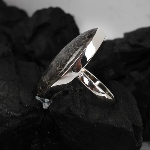 Black Coral Marquise Gemstone Boho Ring 925 Sterling Silver Statement Ring Gift - Picture 6 of 11