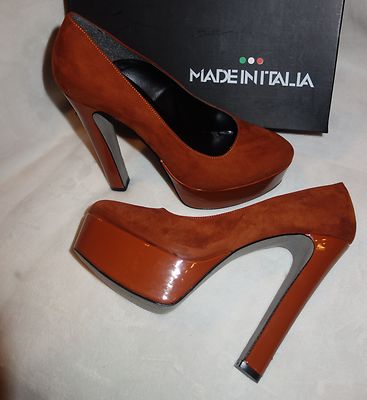Made in Italia Platform Pumps orange Suede & Patent  Size 37 us 6.5 new