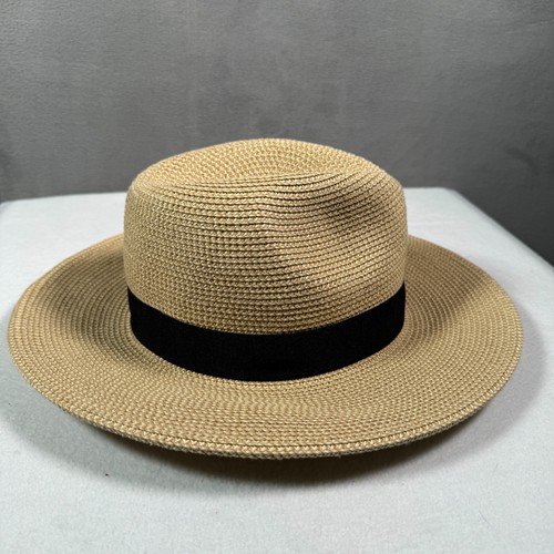 Sombrero de Panamá Paja Unisex OS Bronceado Negro Banda Fedora Parasol Playa Boho Preppy - Imagen 3 de 7