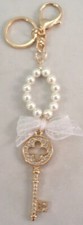 Rhinestone Bling Key Chain Fob Phone Purse Charm Key and Pearls Bow