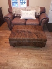 Pottery Barn Cowhide X Stool Ottoman Foot Bench Animal Hair Cow