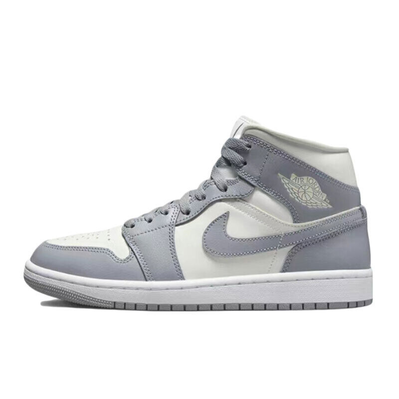 Nike Women's Air Jordan 1 AJ1 Mid Stealth Sail Grey White Nike Women's Air Jordan 1 AJ1 Mid Stealth Sail Grey White
