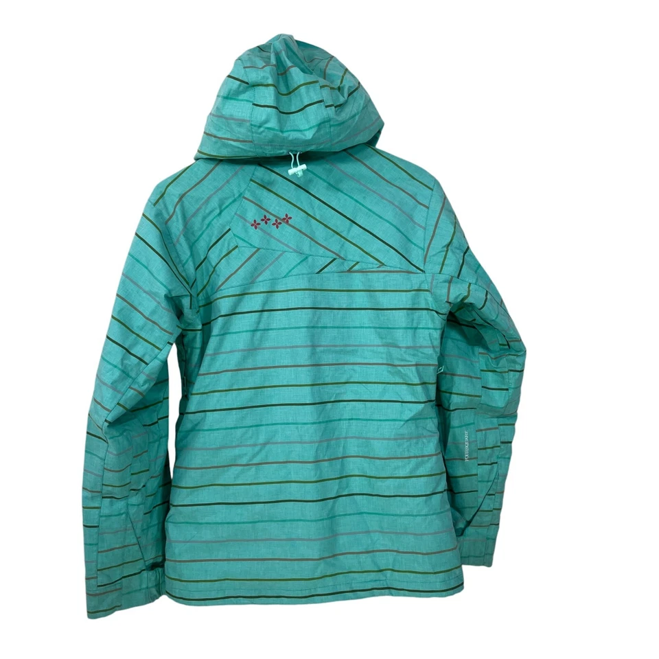 Foursquare Snowboard Women's Size S Hooded Jacket Mint Green Blue Striped - Image 2 of 4