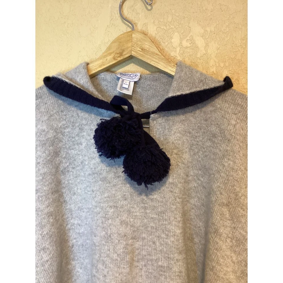 CZ by Carolina Zapf Girls hooded poncho, Size 6-8Y, 100% Cashmere, Gray/black - Image 2 of 4