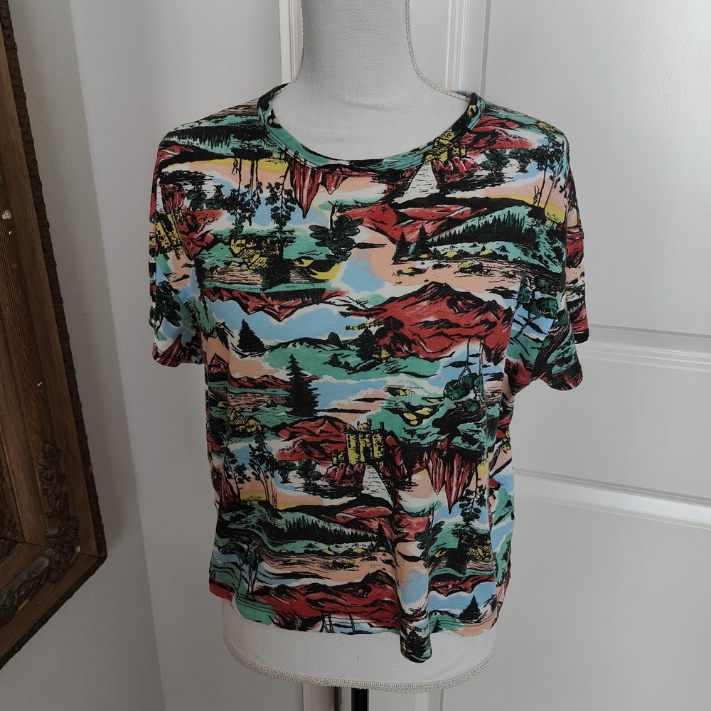 Zara Trafaluc T-Shirt Top Womens M Boxy Cropped Graphic Tee Short Sleeve Cotton