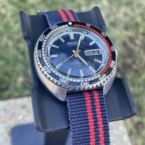 Vintage Seiko RALLYE 42mm Automatic Watch Blue Dial w/ Orange Hand 7006-8030 - Picture 2 of 17