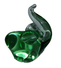 Hand Blown Art Glass Elephant Green Trunk Up Lucky Elephant Paperweight 3.5"X3"