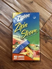 Ziploc Zip'n Steam Cooking Bags Size Large QTY 40 New in Box Discontinued 10x10