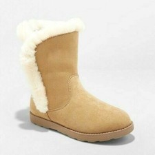 Cat  Jack Big Girls Tan Brown Microsuede Hadlee Faux Shearling Fur Winter Boots