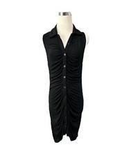 Know·One·Cares Ruched Midi Dress Front w/Buttons Bodycon V-Neck Sleeveless Large