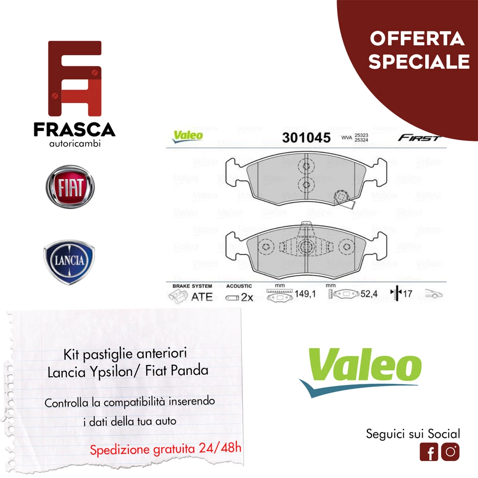 PASTIGLIE FRENO ANTERIORI VALEO Fiat Panda Van 0.9 1.3 Multijet 4x4 1.2 LPG