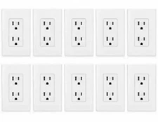 (Pack of 10) Bestten 15A Decorator Receptacle Outlet with Screwless Wall Plates