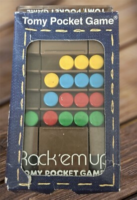 Vintage 1981 TOMY  Rack 'Em Up Pocket Game Handheld Puzzle Working WITH BOX