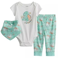 Disney's Dumbo Baby Bodysuit, Pants & Bib 3pcs Set by Jumping Beans Size 12mons