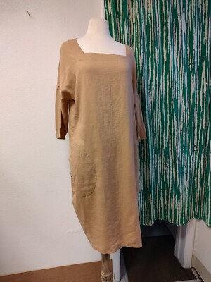 SUGAR CANDY MOUNTAIN Bobbi Linen Shift Dress Oversized Dress Camel Square Neck