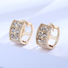 18k Layered Real Gold Filled Round Huggies hoop Earrings Micro pave Settings...