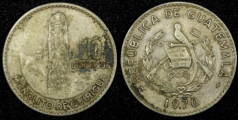 GUATEMALA Copper-Nickel 1969 10 Centavos  XF KM# 267 (24 640)