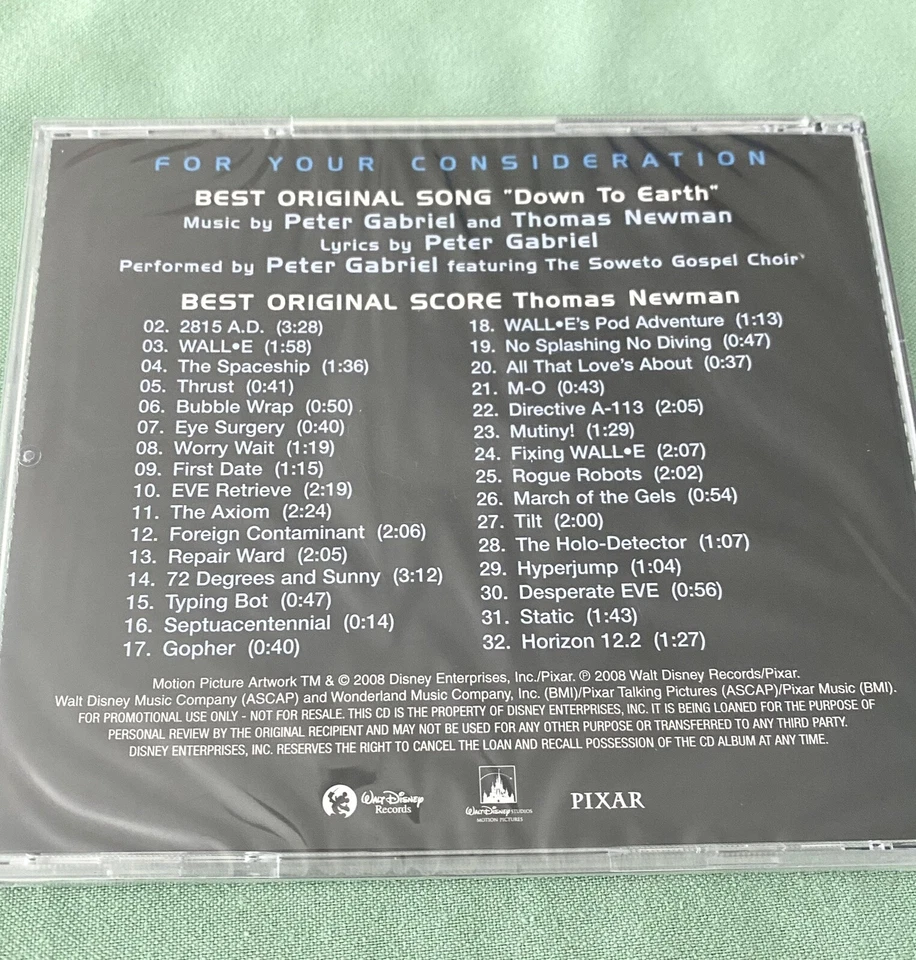 Wall E - Thomas Newman **PROMO CD** Original Score /Peter Gabriel / FYC Foto 2 de 2