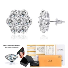 5mm 7cttw Cluster Flower Set Moissanite Stud Earrings Women S925 Silver Screwbck