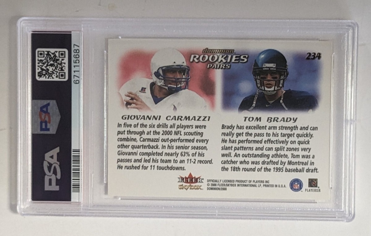 GIOVANNI CARMAZZI TOM BRADY 2000 SkyBox Dominion 234 RC Rookie PSA