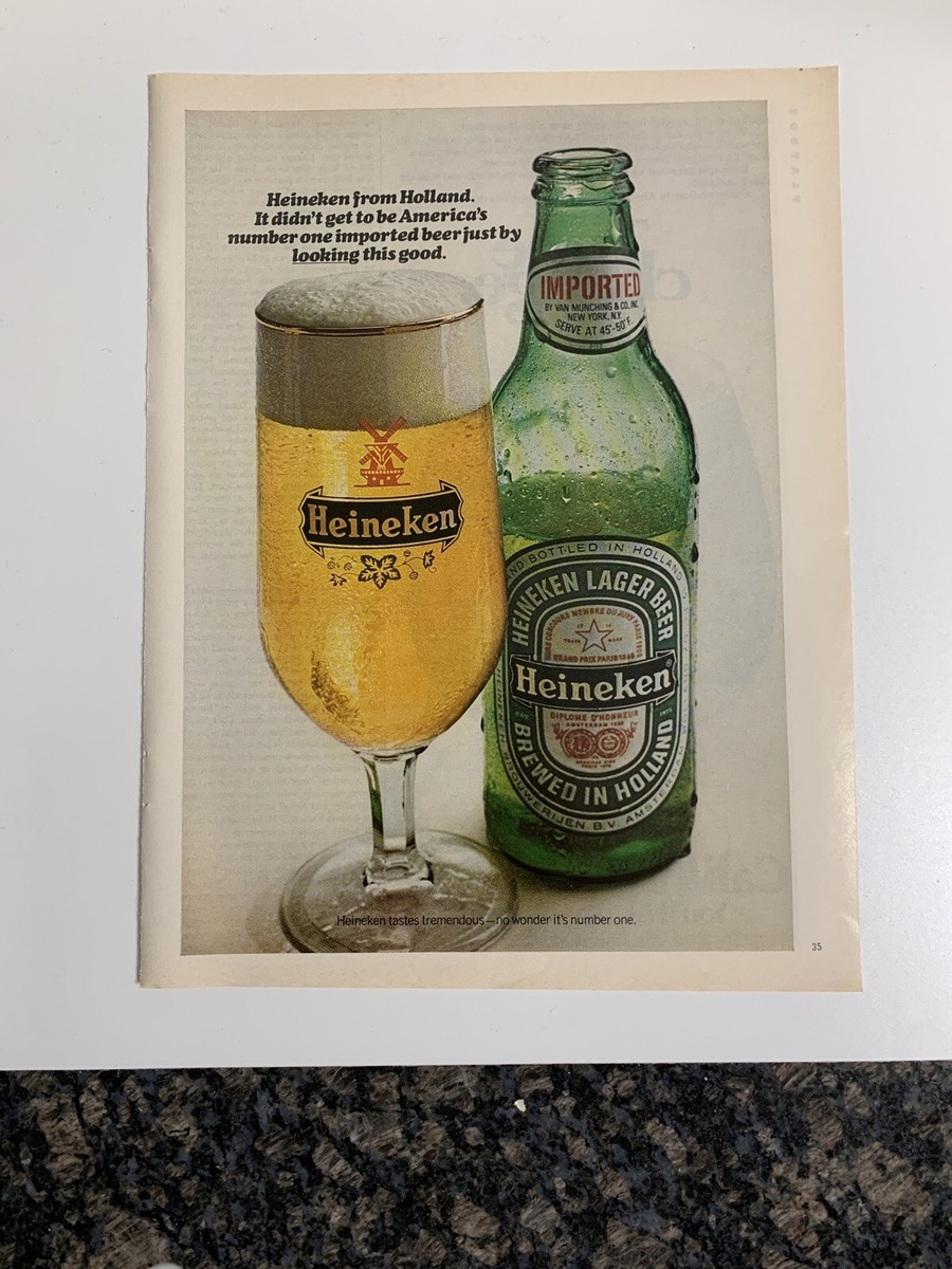 1978 Heineken Imported Beer Print Ad Bottle Glass Vintage Original