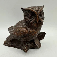 Vintage Horned Owl Figurine Resin 4.5" x 5" Brown Sculpture Red Mill Mfg