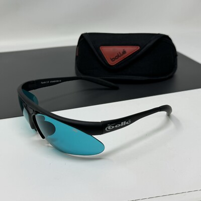 Vintage Bolle Parole 2.0 Sunglasses Matte Black Frame Blue Lens