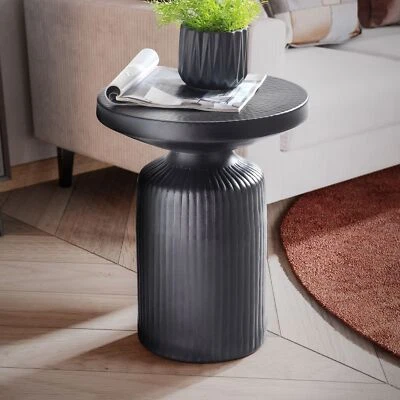 FineBuy Table d'appoint Métal 40x40x50 cm Petite Table Salon Ronde Noir Martelé - Photo 1/4