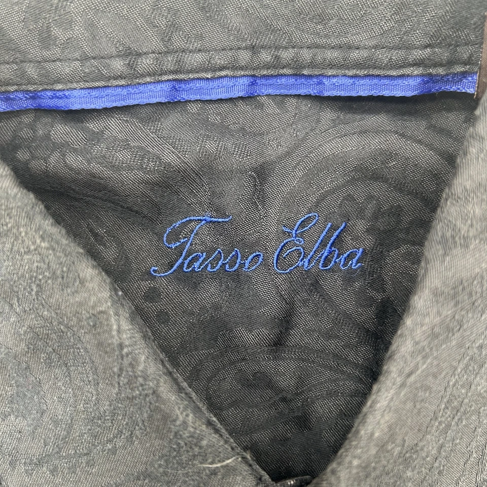 Camisa Tasso Elba Para Hombre Grande Paisley Abotonada Manga Larga Negro Gris Vestido Foto 3 de 4