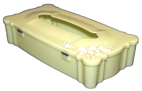 Vintage Yellow Tissue Box Cover Holder with Hinged Lid by Schwartz Bros. - Picture 7 of 9