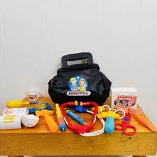 1987 Vintage Fisher Price Medical Kit Doctor Dr Nurse Bag Play Set & Doctor Kit