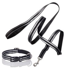 2-Pack MAX Hardy Reflective Dog Collar 6ft Leash All Breeds Black Size Medium