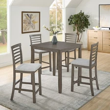 5 Piece Dining Table Set Square Wooden Dining Table w/ 4 Upholstered Chairs Gray