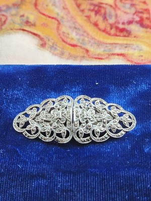 Sterling Silver Duet Combo Dress Clips & Pin w. Marcasite  2.15x.75''