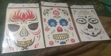 3 Temporary Tattoos Day Of Dead Water Transfer Sugar Sku ls Dias Los Muertos 8x6