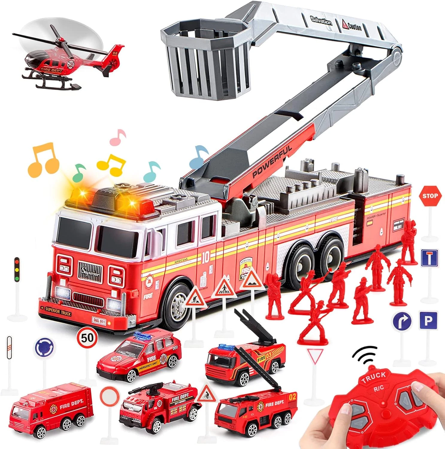 Fire Truck Toys for Boys with Lights and Sounds,Rc Remote Control Firetruck with