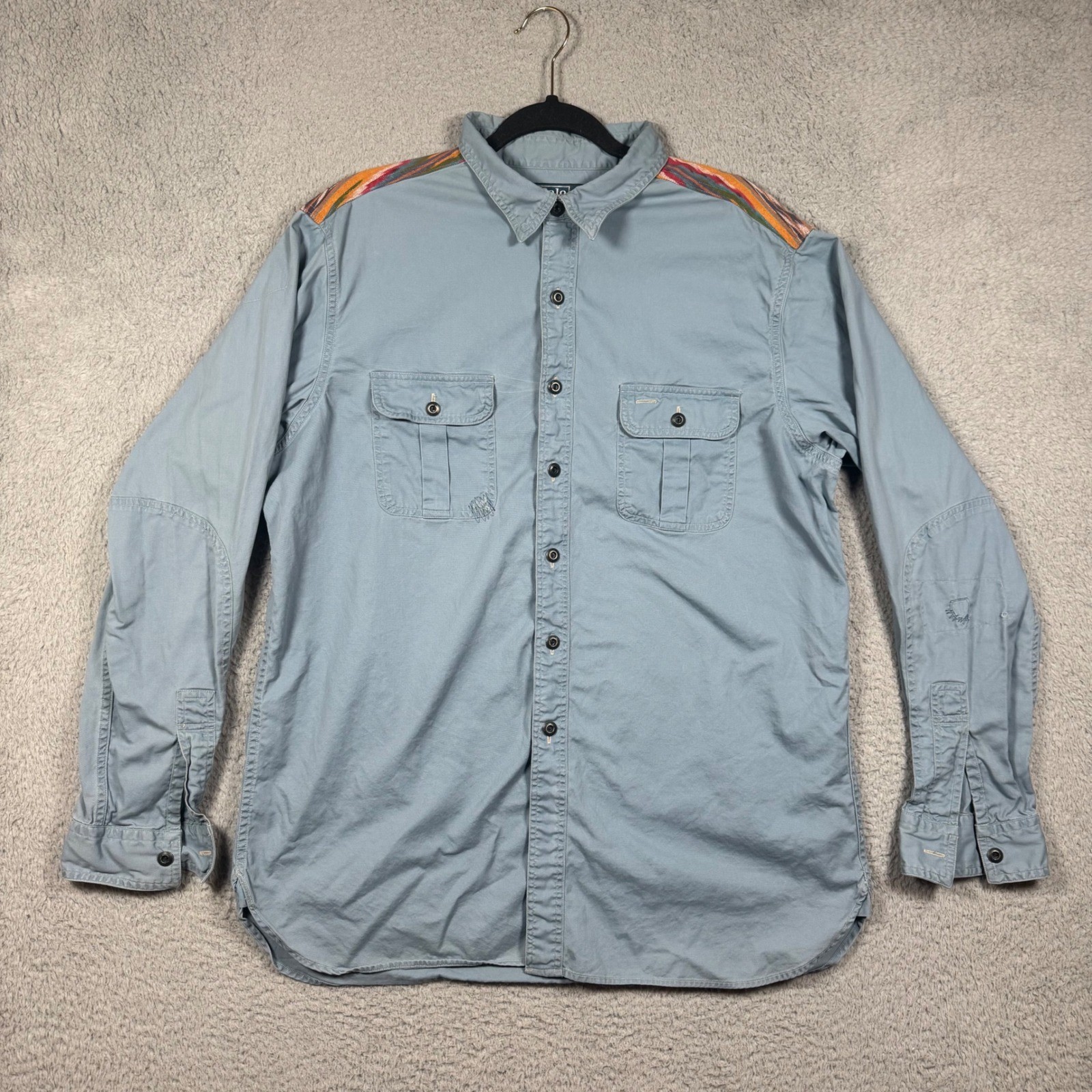 Vtg Polo Ralph Lauren Men Blue SOUTHWESTERN Indian Blanket Navajo Aztec Shirt XL