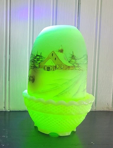 Fenton "All is Calm" Fairy Lamp Christmas Series, 1981 Artist  J Brown. Has Chip