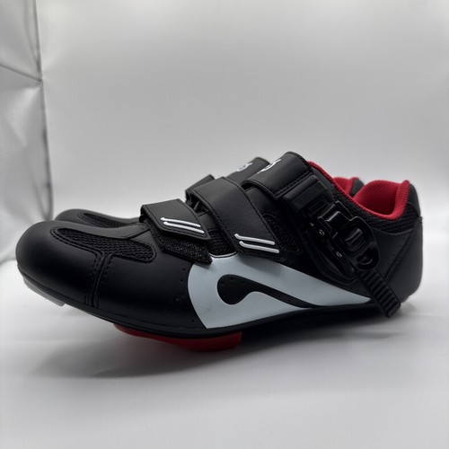 Peloton Road Cycling Shoes Black White Red Unisex 3-Bolt Clipless Cleats Size 41