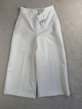 Zara Pants Womens Medium White Wide Leg Cropped High Rise Culottes Join Life