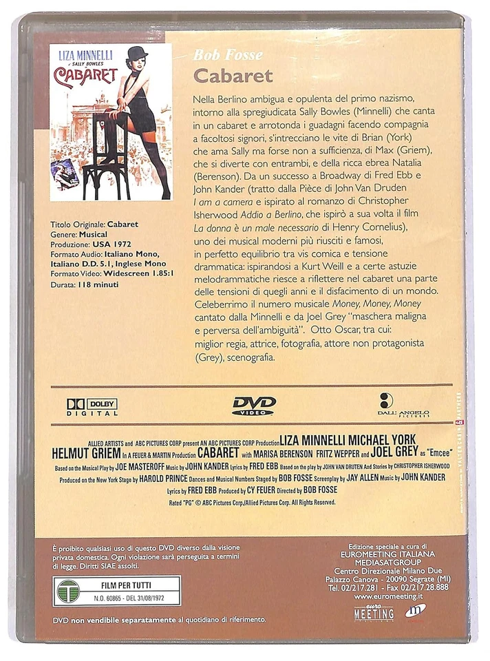 cabaret	dvd	liza minnelli bob fosse sally bowles	italiano cinema da oscar nuovo - Bild 2 von 2