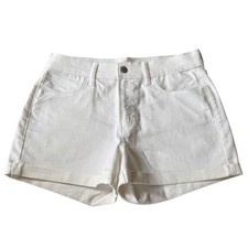 Old Navy white mid rise denim cuffed jean shorts with pockets women's size 4