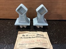 Vtg Ceramic Towel Bar Posts: Lobelia 64 Blue, American Olean Model 17 Pair Matte