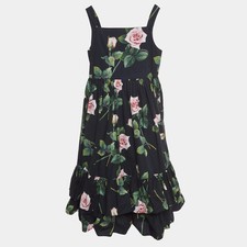 Dolce Gabbana Black Rose Print Cotton Poplin Dress 1112 Yrs