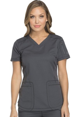 Dickies Dynamix Womens Tops, V-Neck Scrub Top, Size: XXS, Pewter