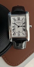 Rotary Tank Style Rectangular Dress Watch 27x40mm Guilloche Roman Blue Hands