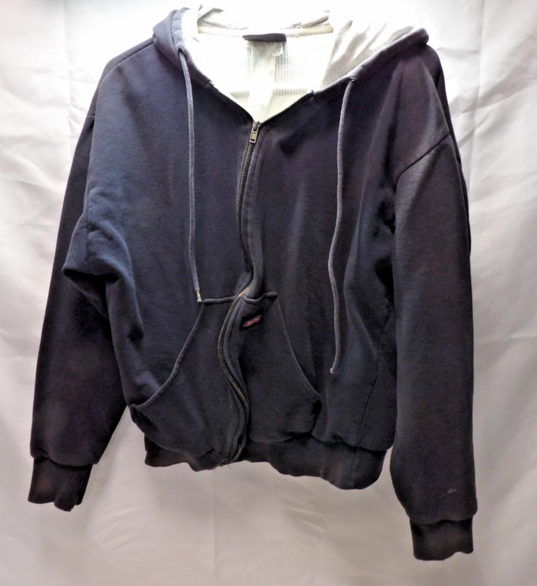 Vintage Dickies Thermal Zip Hoodie Mens M Navy Blue Jacket Workwear Waffle
